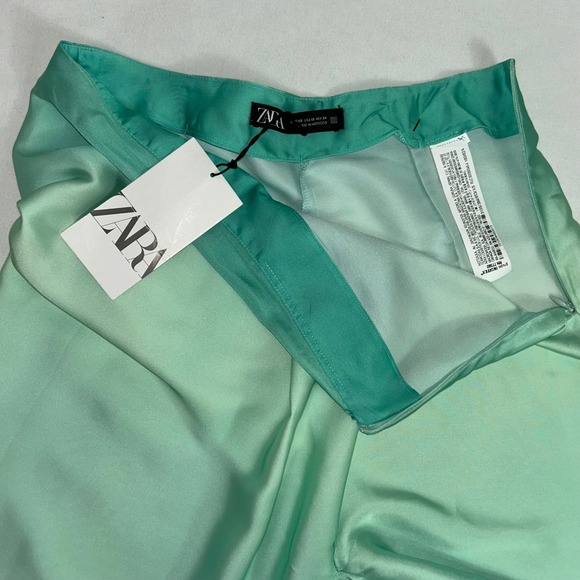 Zara Ombre Satin Pants High Waist Wide Leg Flowy Mint Purple Side Zip XS NWT - Picture 7 of 15